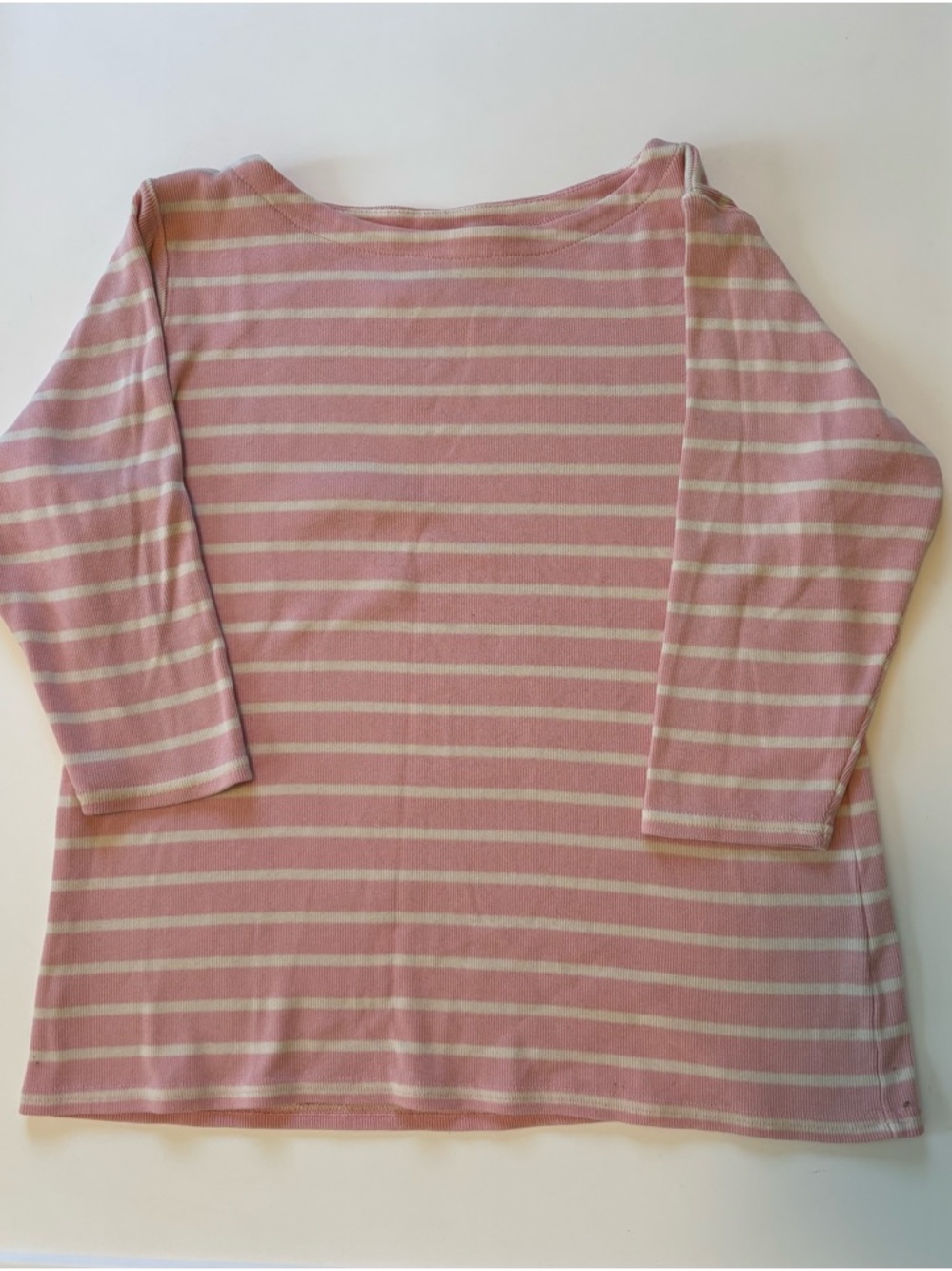 Bundle 2/$30! LL Bean Large Pima Cotton Striped T Shirt Pink Cream